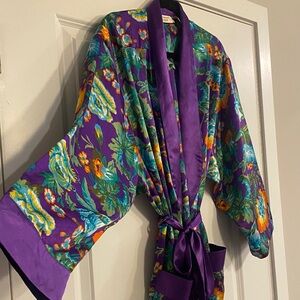 Victoria's Secret Purple 80s Vintage Floral Satin Floor Length Robe